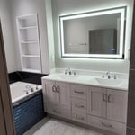 New double sink , faucets , touch light mirror..