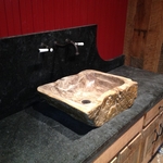 Leathered Granite with Vessel Sink and Full Height Back Splash