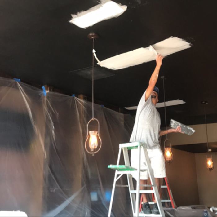 Drywall Repair Work Before Painting Ceiling In Bar!