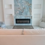 Front view of electric fireplace bump out wall with niche's