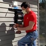 Carlos has the speaker installed along with the TV mount well underway. Xfinity cable box, Sonos amplifier etc all concealed down within the homes basement! Out of sight, out of mind!