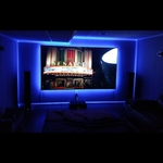 120" projection screen w/ backlighting and 5.1 speaker system