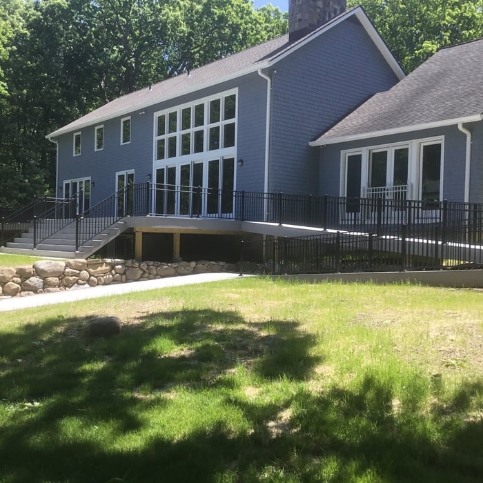 Deck, railings, ramp, stone retaining wall, patio & pool project