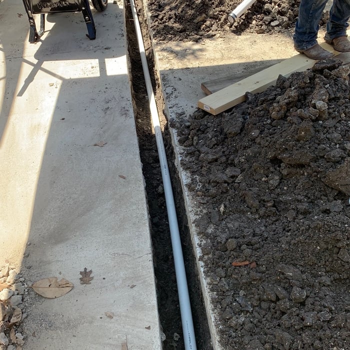 New trench for the gas main here is a picture of the 2” schedule 40 PVC SLEEVE for the new 3/4 gas main.