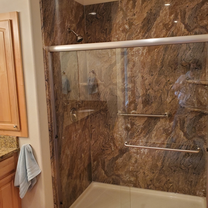 Juparana Granite walls with slider.