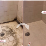 Before and after picture of the shower restoration.