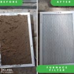 Furnace Filter Cleaning in Plymouth MN 55447. Before and After pictures of a furnace filter cleaning.