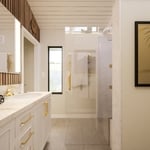 Shower door and side profile vanity.