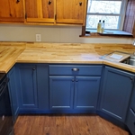 Kitchen after with our custom made butcher block countertop