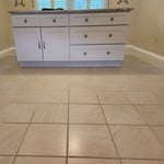 Kitchen island and tile floor