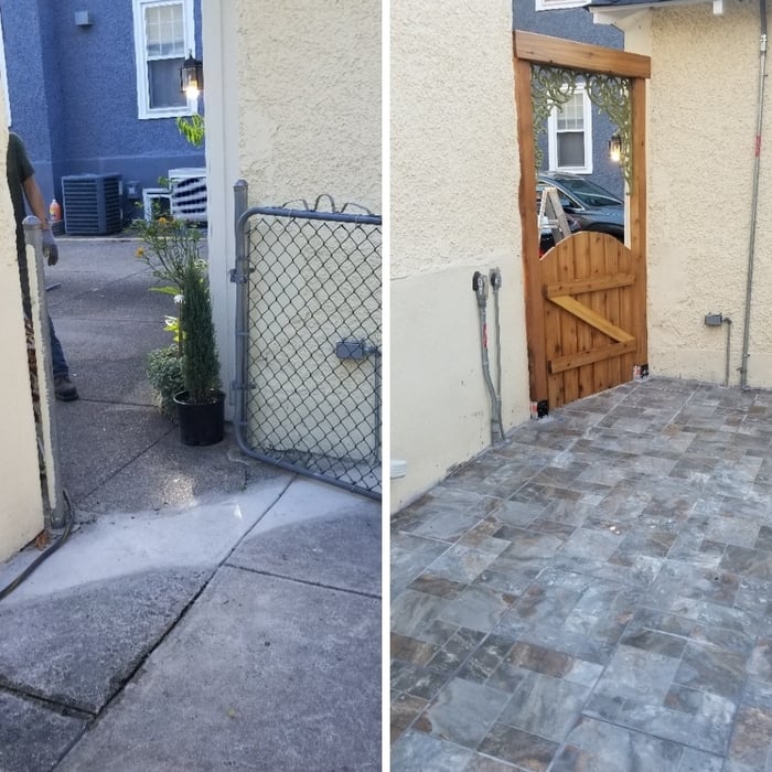 Custom fence, tile over concrete