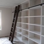 Custom Shelves with Rolling Library Ladder