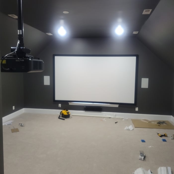 A shot of the right inwall installed and the center speaker cover applied.