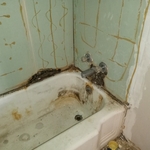 Bath tub after removal of shower walls