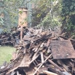 Demolition of brick and wood