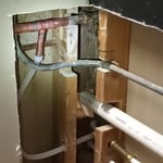 Where water line connection was made in new drain line connection