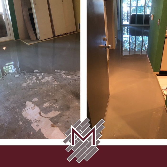 The self-leveling compound was applied to level the area.