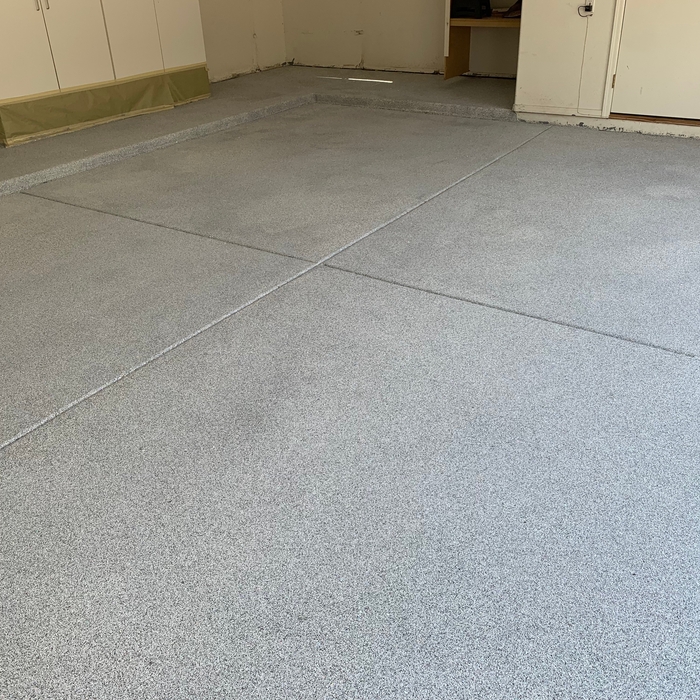 Quartz chips and metallic flakes are down, still needs the finish coat and the extra top coat!