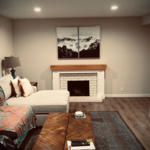 Floating shelves and fire place mantel