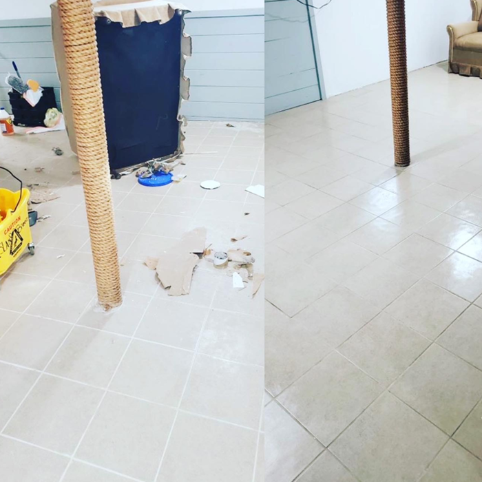 We made sure we cleaned all the dust from the construction. After we washed and steamed the floors