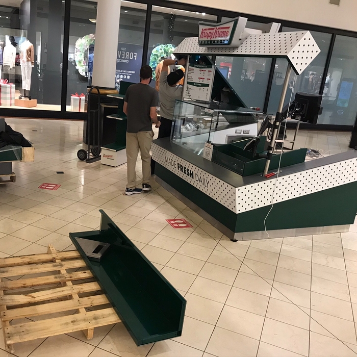 Breaking down kiosks at crabtree mall in Raleigh, NC