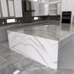 Calacatta Quartz Kitchen Countertop with Waterfall