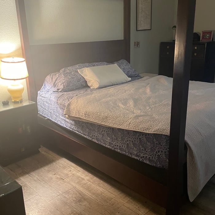 Fully assembled cal king canopy bed