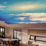 Installed printed starry sky stretch membrane over existing ceiling