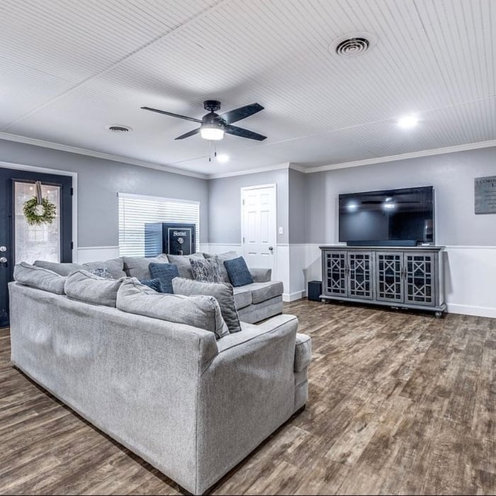 Interior paint on walls, ceiling trim, base boards, doors and floor installation