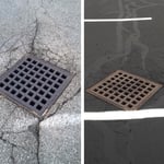 This is the before and after of a drainage cover that had numerous repairs needed around it
