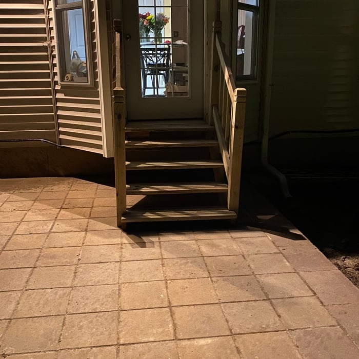 The new outdoor wooden staircase we built for the home owner