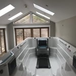 View from end of swim spa trimed out room