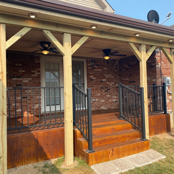 Awning and deck.