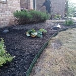 This section added complimentary decorative boulders - plantings added alongside repurposed plantings from previous property as well.