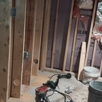 new walls for plumbing on second bathroom