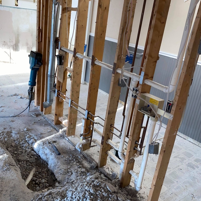 Customer wanted to move the already existing bathroom so we had to reroute all plumbing for the new design layout