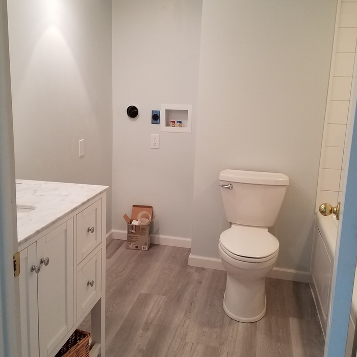 Added cubby for stacked washer and dryer