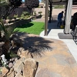 Landscape installation featuring turf. Pavers. Windsor walls and are famous flagstone patios