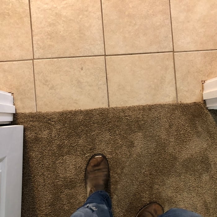 Here is an example of a tuck transition into the ceramic tile of the kitchen. Much more modern look.
