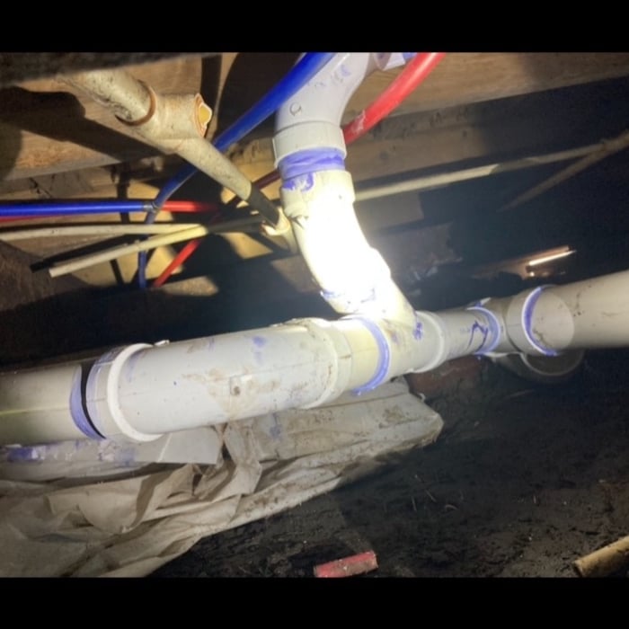 New drain lines in after cleanup of excrement and old lines.