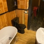 Sub floor leveled and replaced, holes repaired, vinyl flooring and baseboard molding added, new appliances hooked up to a more affective style of plumbing.
