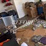 This was the before photo of the garage. As you can see, they’re is torn up debris, dog feces & urine, and clutter scattered around the garage.