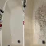 Before and after of a textured tub clean