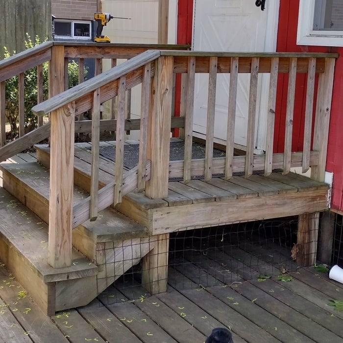 Before picture of stairs. Stairs were aged, shaky and not up to code.