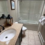 This bathroom went through a huge transformation. From hard water to stained grout. Looking at it today you could never tell.
