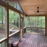 Bead board ceiling with ceiling fan