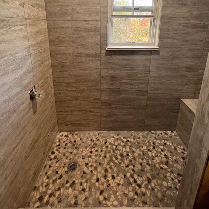 Walk in shower tiled