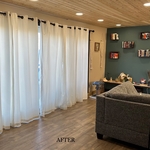 Removal and replacement of ceilings and floors, removed wall paneling and replaced with sheet rock, installed raw pine ceilings with lighting throughout