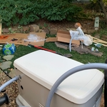 Here we are gettng the generator on its pad there’s a lot of trash to throw away after it’s a fairly big job putting in a generator