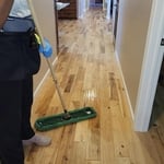 After the dry mopping is complete, it’s time for the wet mop.